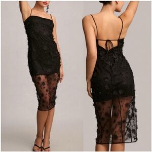 Anthropologie Maeve Black Sheer Floral Dress